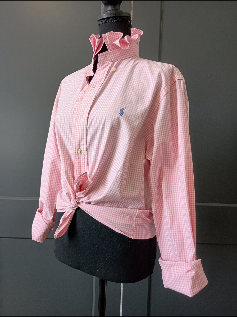 Upcycled Women's Ralph Lauren Ruffled Collar Shirt #054